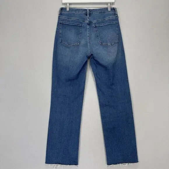 Quince Bella Stretch Straight Jeans Womens 30 Twilight Blue Fray Raw Hem Denim - Picture 5 of 13